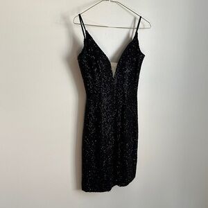 Sherri Hill Short Black Plunging V-neck Beaded Dress. Homecoming, Prom, Pageant